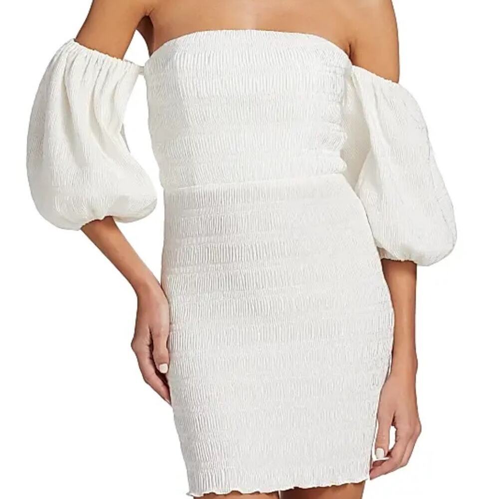 L'IDÉE Women's Art Deco Puff Sleeve Minidress Blanc 14 NWT - Picture 3 of 10